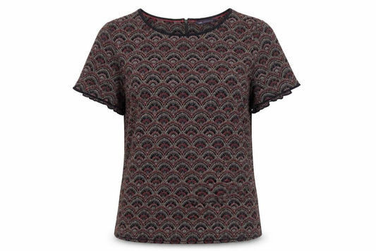 Marks & Spencer Women Black Geometric Viscose Blouse UK 12 Short Sleeve