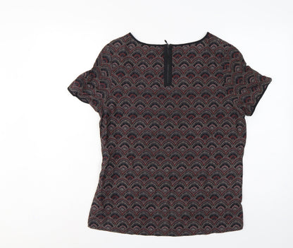 Marks and Spencer Women Black Geometric Viscose Blouse UK 12 Short Sleeve