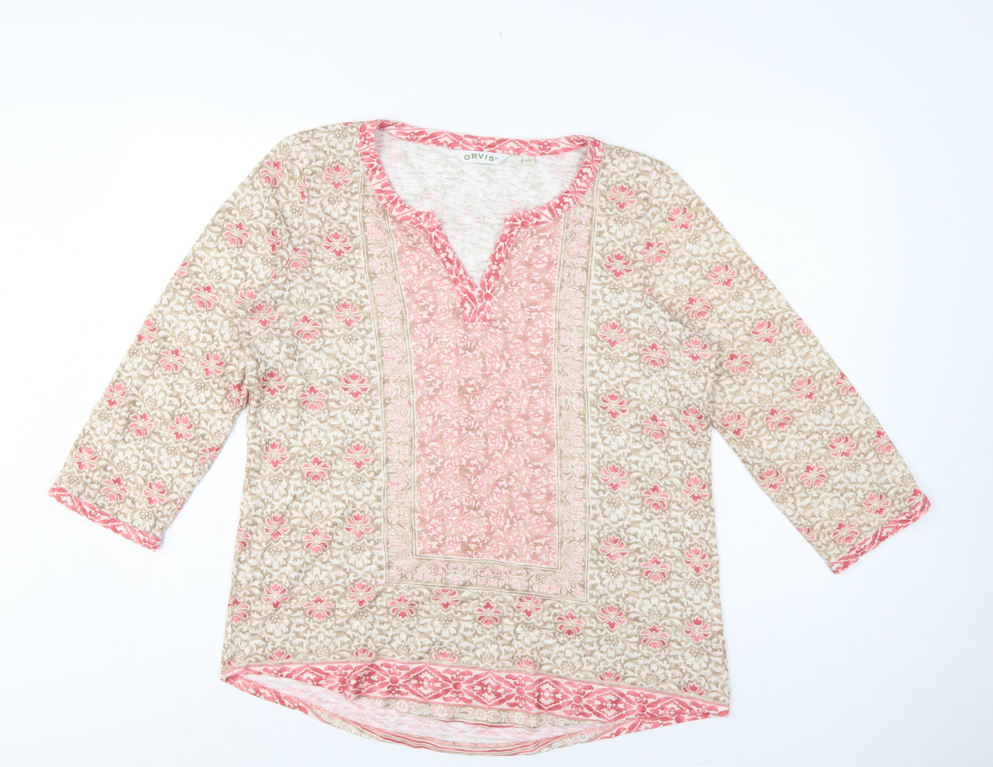Orvis Women’s Multicoloured Floral Tunic Blouse L 3/4 Sleeve