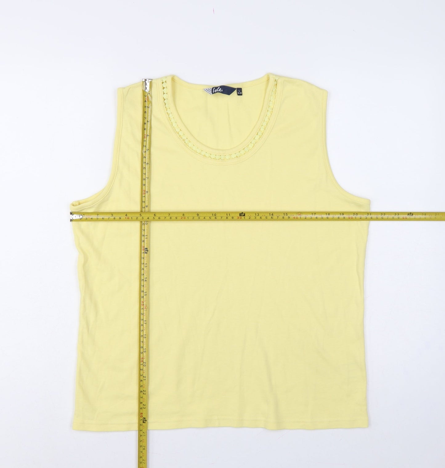 Isle Women Yellow Size 18 Cotton Jersey Crochet Trim Tank Top