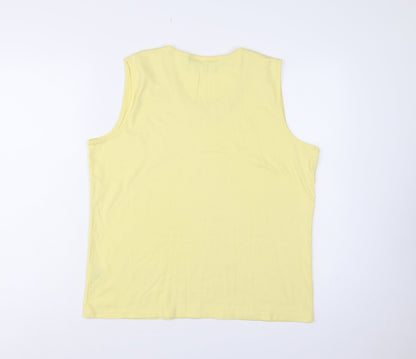 Isle Women Yellow Size 18 Cotton Jersey Crochet Trim Tank Top
