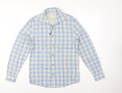 Marks and Spencer Men’s Blue Check Cotton Shirt Small Regular Fit