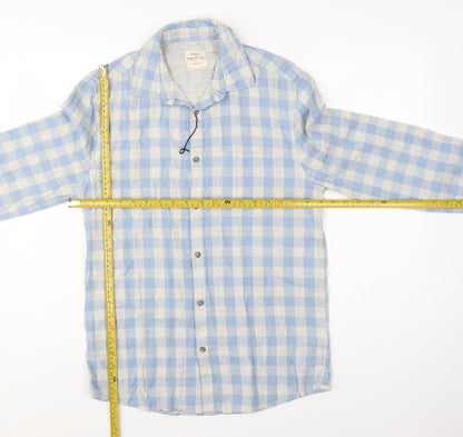 Marks and Spencer Men’s Blue Check Cotton Shirt Small Regular Fit