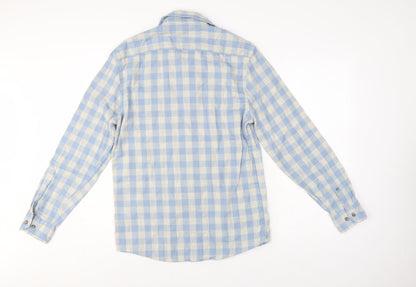 Marks and Spencer Men’s Blue Check Cotton Shirt Small Regular Fit