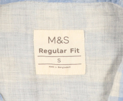 Marks and Spencer Men’s Blue Check Cotton Shirt Small Regular Fit