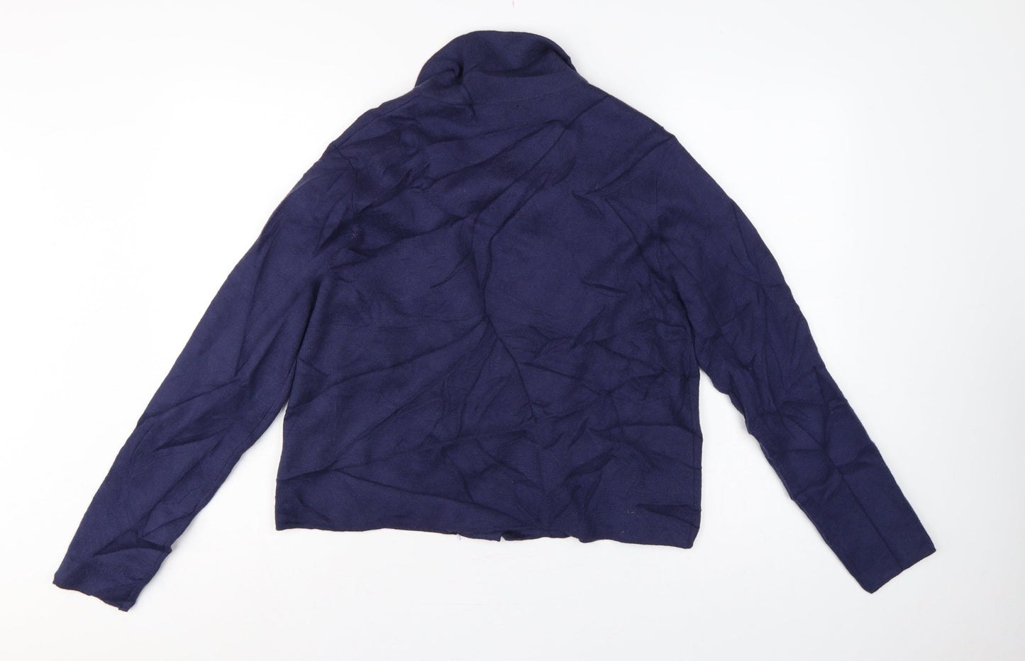 Tahari Women Blue L Double-Breasted Collared Knit Cardigan Gold Buttons