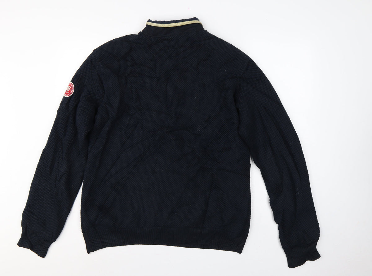 Holebrook Men’s Blue L 1/4 Zip High Neck Knit Jumper Logo Patch