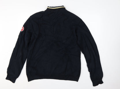 Holebrook Men’s Blue L 1/4 Zip High Neck Knit Jumper Logo Patch