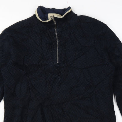 Holebrook Men’s Blue L 1/4 Zip High Neck Knit Jumper Logo Patch
