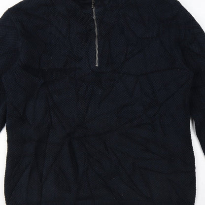 Holebrook Men’s Blue L 1/4 Zip High Neck Knit Jumper Logo Patch
