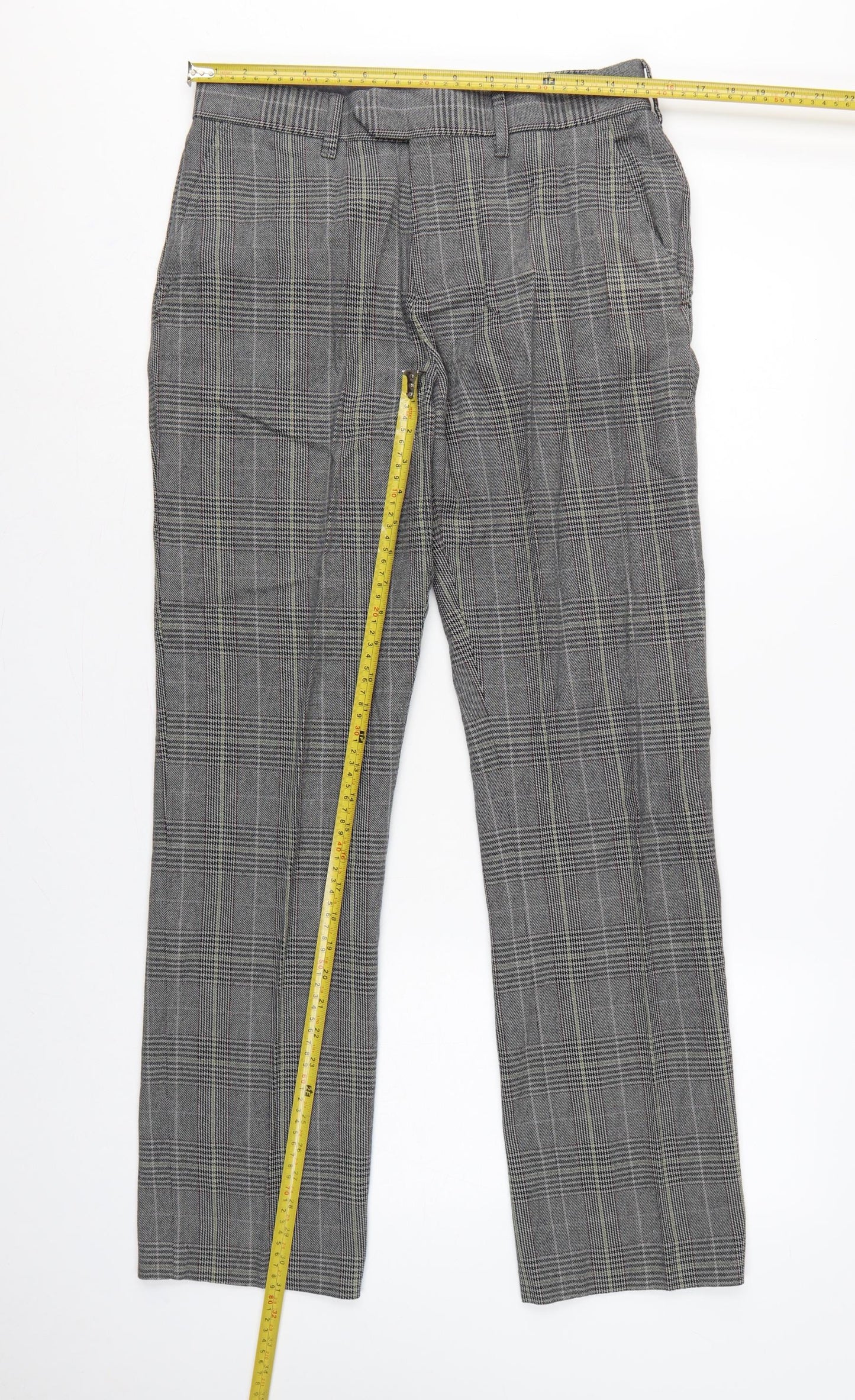 White Stuff Men's Grey Check Cotton Trousers Size 30 Regular Tapered