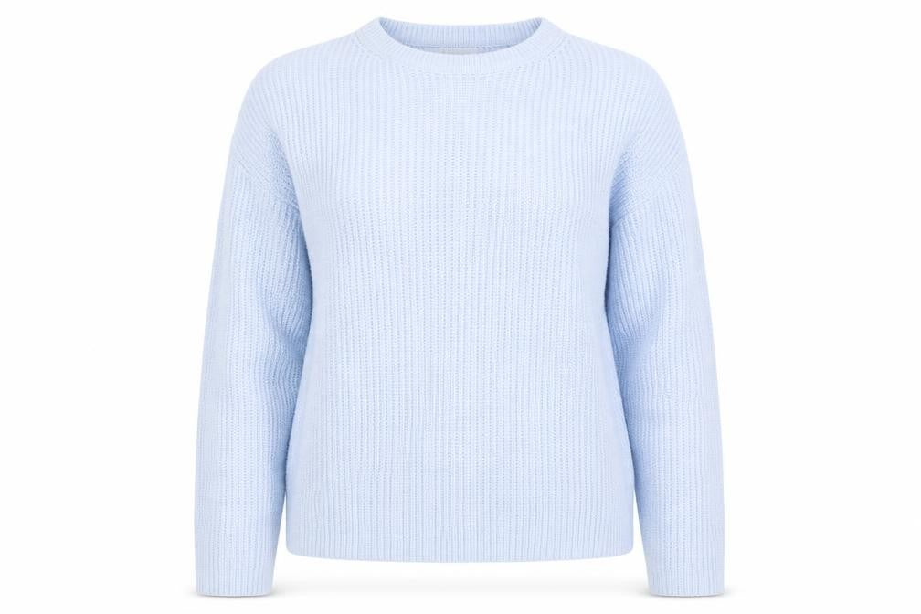 Marks & Spencer Women Blue M Rib Knit Crew Neck Pullover Jumper