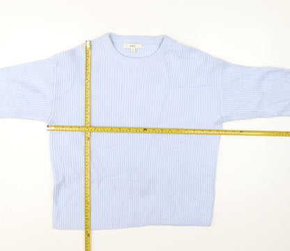 Marks & Spencer Women Blue M Rib Knit Crew Neck Pullover Jumper
