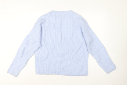 Marks & Spencer Women Blue M Rib Knit Crew Neck Pullover Jumper