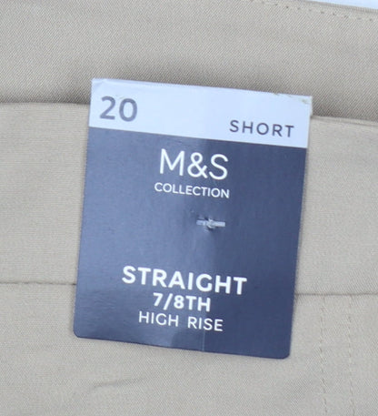 M&S Women Beige Size 20 High Rise Straight 7/8 Cropped Trousers
