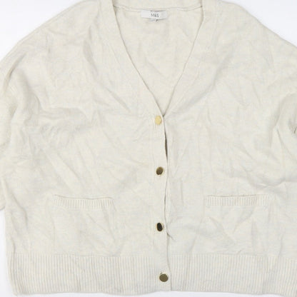Marks and Spencer Women Ivory L V-Neck Button Pocket Cardigan