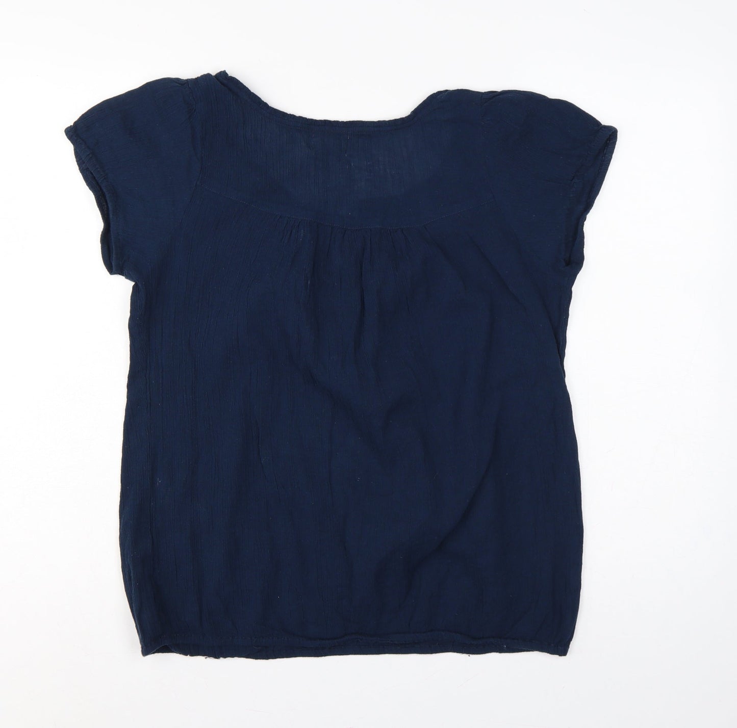 Bhs Women’s Navy Blue Size 14 Embroidered Cap Sleeve Tie Blouse