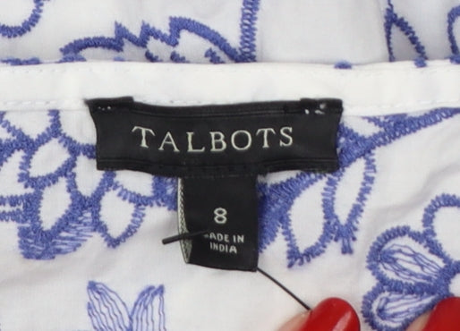 Talbots Women White Blue Floral Embroidered Cotton Tunic Blouse UK 12
