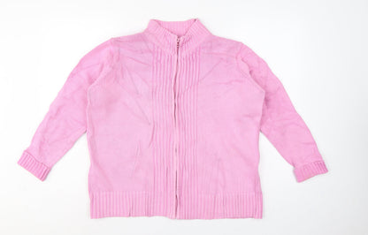EWM Women Pink Size 18 Full Zip High Neck Cotton Knit Jumper