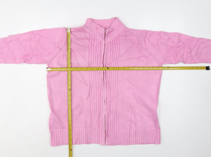 EWM Women Pink Size 18 Full Zip High Neck Cotton Knit Jumper
