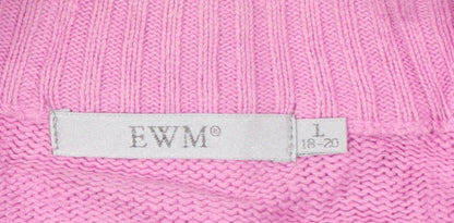 EWM Women Pink Size 18 Full Zip High Neck Cotton Knit Jumper