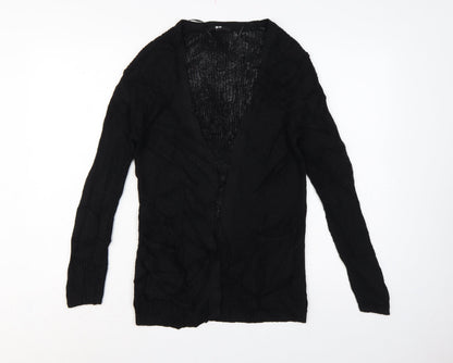 Uniqlo Women Black S Open Knit V-Neck Long Sleeve Cardigan