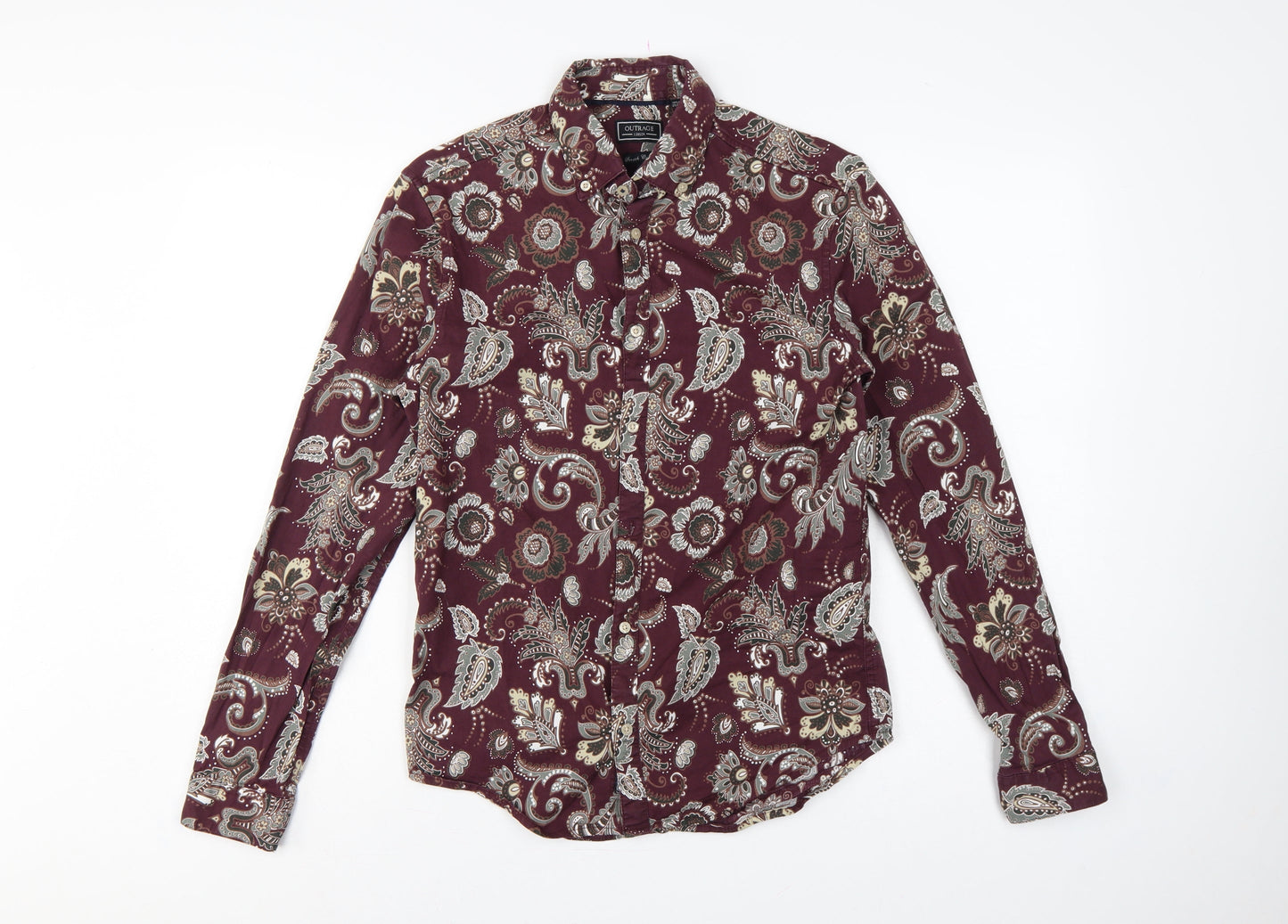 Outrage London Men's Red Paisley Stretch Cotton Slim Shirt S
