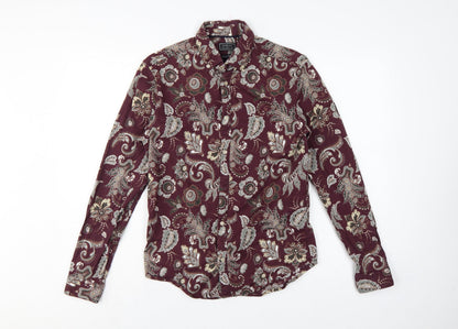 Outrage London Men's Red Paisley Stretch Cotton Slim Shirt S