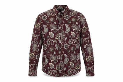 Outrage London Men's Red Paisley Stretch Cotton Slim Shirt S