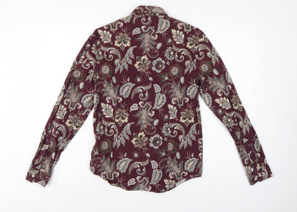 Outrage London Men's Red Paisley Stretch Cotton Slim Shirt S