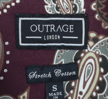 Outrage London Men's Red Paisley Stretch Cotton Slim Shirt S