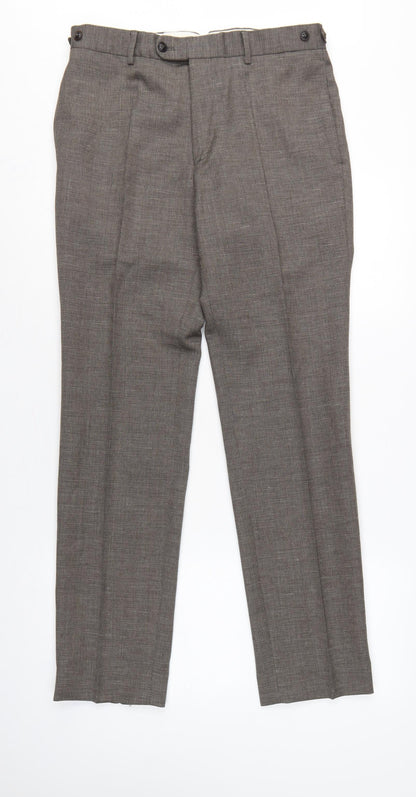 John Lewis & Co Men’s Grey 32 Wool Linen Pleated Dress Trousers