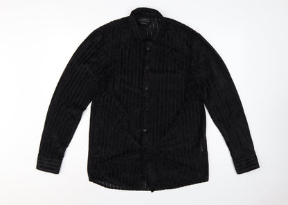 Zara Unisex Black M Velvet Stripe Button-Up Shirt Regular Fit