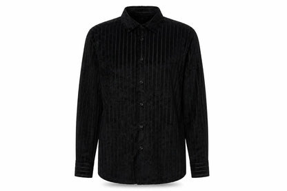 Front view of Zara unisex black m velvet stripe button-up shirt regular fit