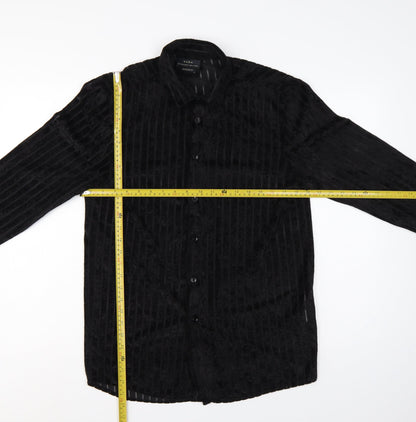 Zara Unisex Black M Velvet Stripe Button-Up Shirt Regular Fit
