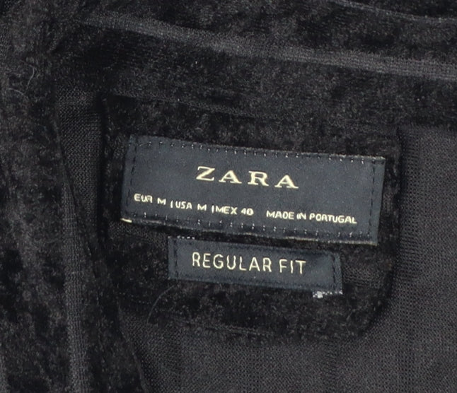 Zara Unisex Black M Velvet Stripe Button-Up Shirt Regular Fit