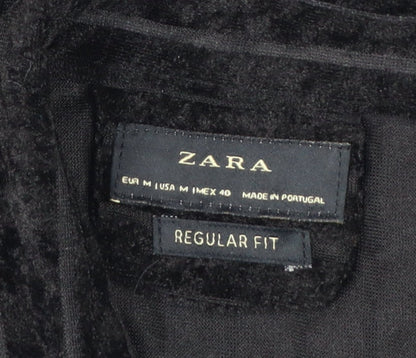 Zara Unisex Black M Velvet Stripe Button-Up Shirt Regular Fit
