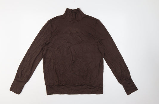 Additional front view of YAYA Women Brown L Roll Neck Long Sleeve Modal Jersey Top