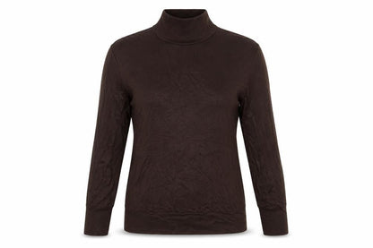 Front view of YAYA Women Brown L Roll Neck Long Sleeve Modal Jersey Top