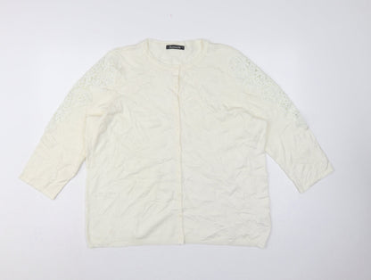 Bonmarché Women’s Ivory L Lace Floral 3/4 Sleeve Cardigan