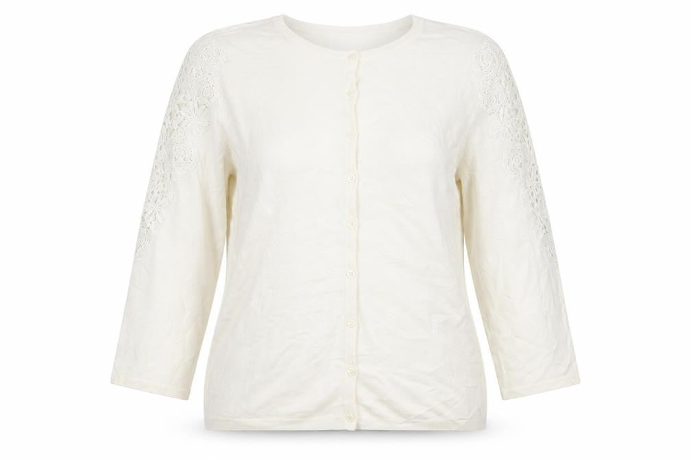Bonmarché Women’s Ivory L Lace Floral 3/4 Sleeve Cardigan