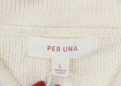 Per Una Women Ivory L Collared Button Chunky Knit Cardigan