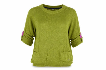 White Stuff Women Green Open Knit Pullover Jumper UK 10 Roll Tab Sleeves