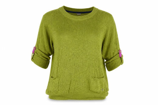 White Stuff Women Green Open Knit Pullover Jumper UK 10 Roll Tab Sleeves