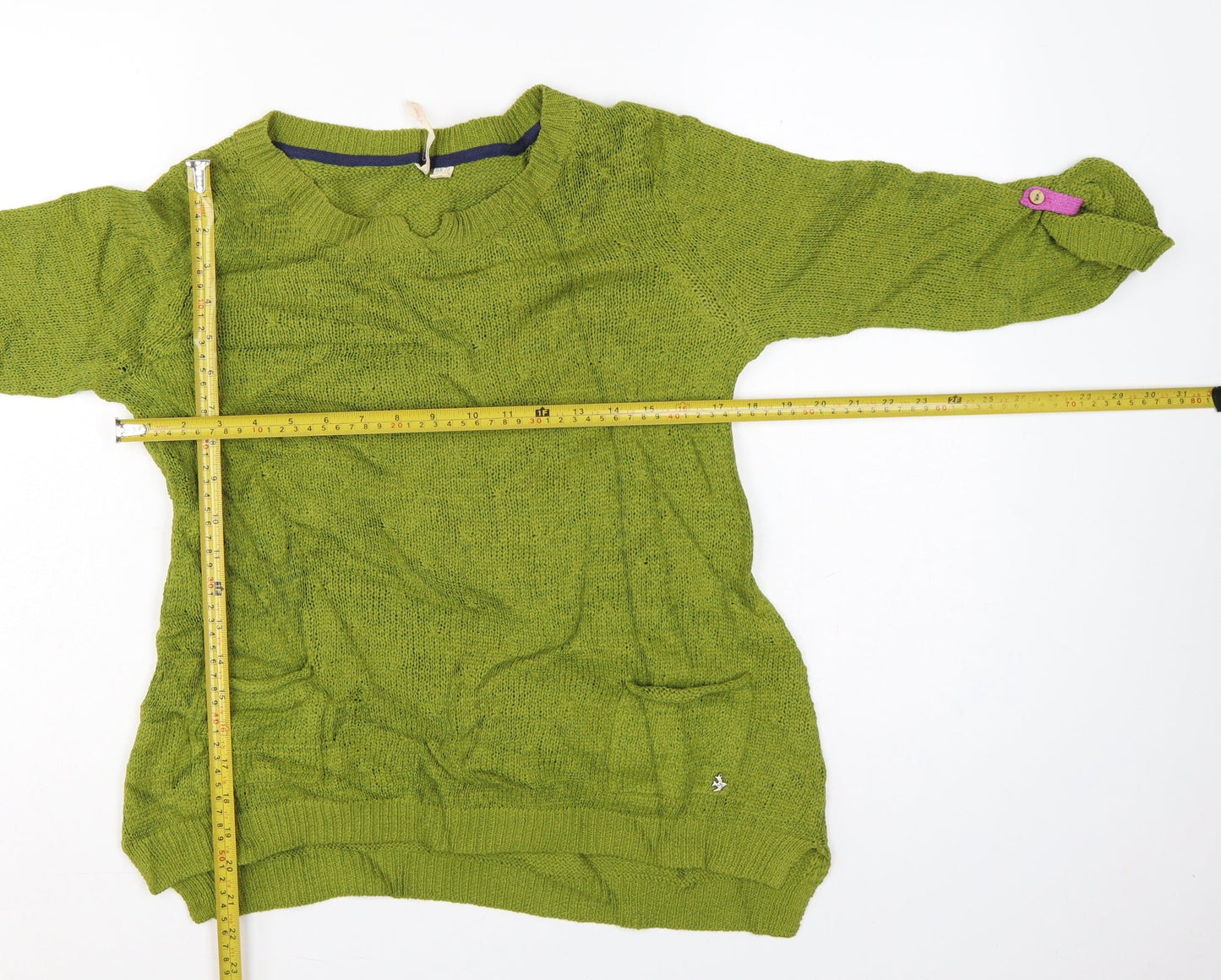 White Stuff Women Green Open Knit Pullover Jumper UK 10 Roll Tab Sleeves