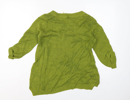 White Stuff Women Green Open Knit Pullover Jumper UK 10 Roll Tab Sleeves