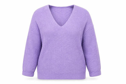 Marks and Spencer Women Purple XL V-Neck Rib Knit Relaxed Jumper