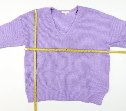 Marks and Spencer Women Purple XL V-Neck Rib Knit Relaxed Jumper