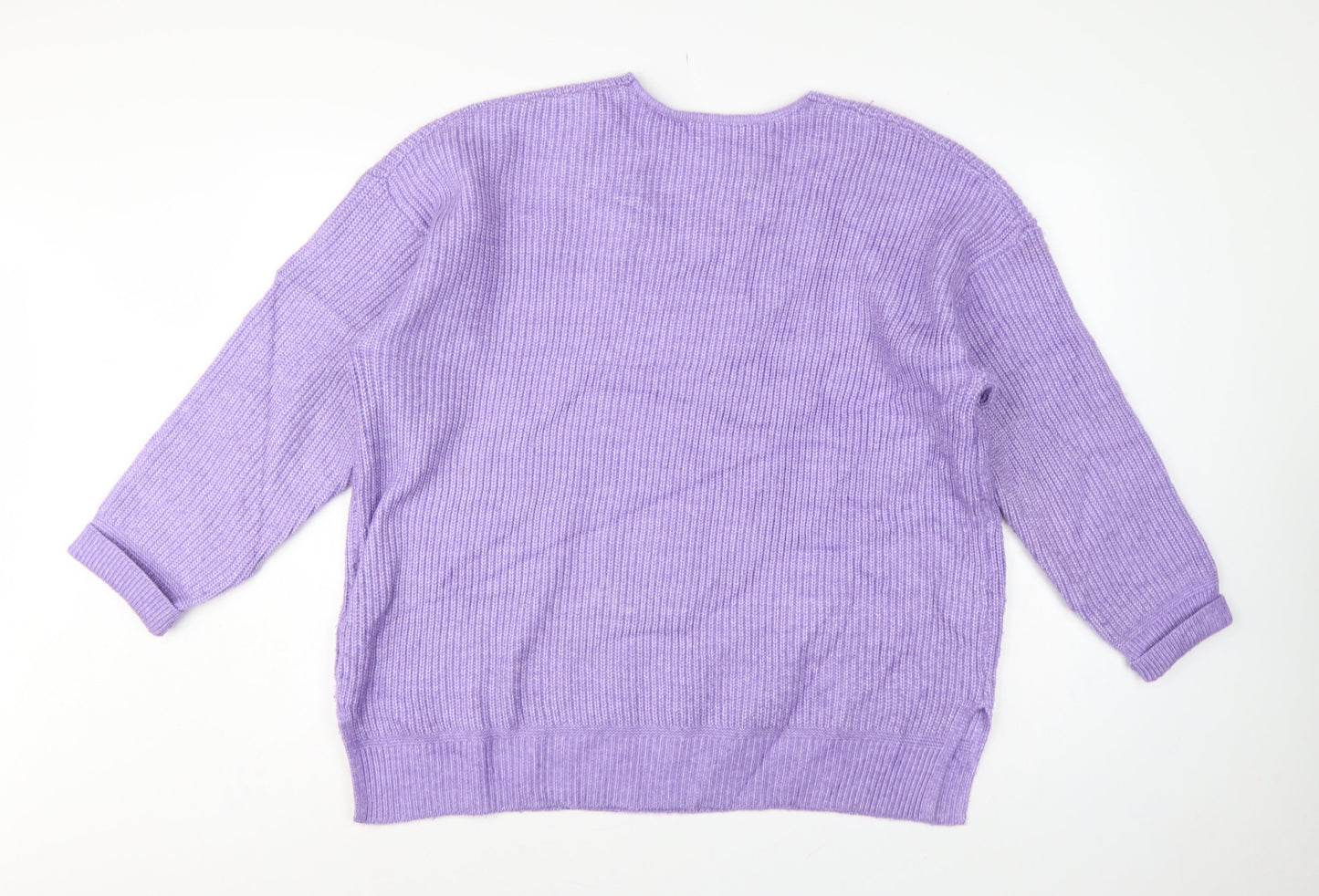 Marks and Spencer Women Purple XL V-Neck Rib Knit Relaxed Jumper