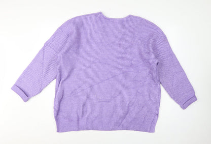 Marks and Spencer Women Purple XL V-Neck Rib Knit Relaxed Jumper